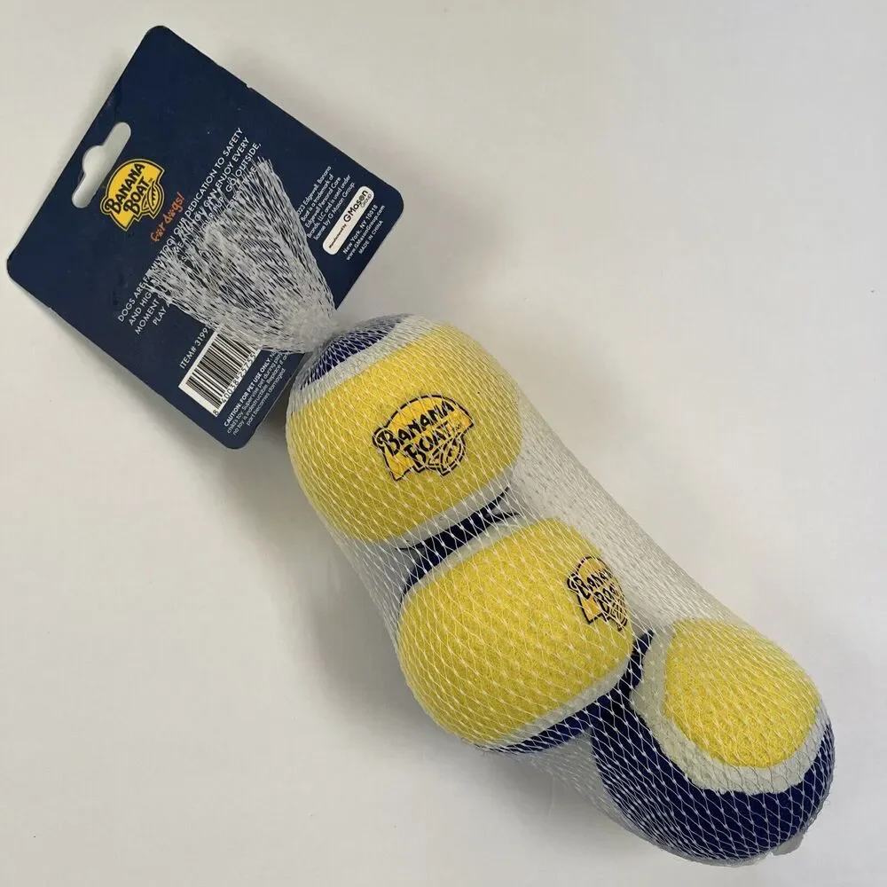 Banana Boat Dogs Fetch Balls Tennis Ball 3 Pack Chew Squeaky Toy